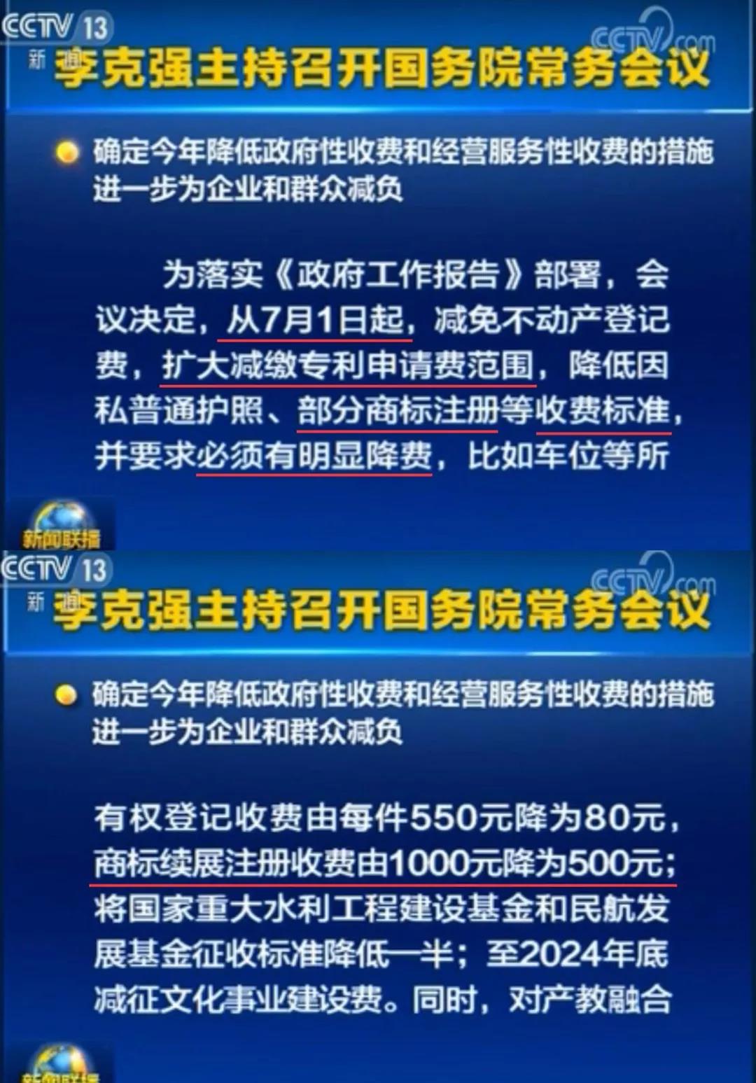 商标续展官费降价啦，1000元降为500元！扩大减缴专利申请费、年费等的范围，2019年7月1日起实施